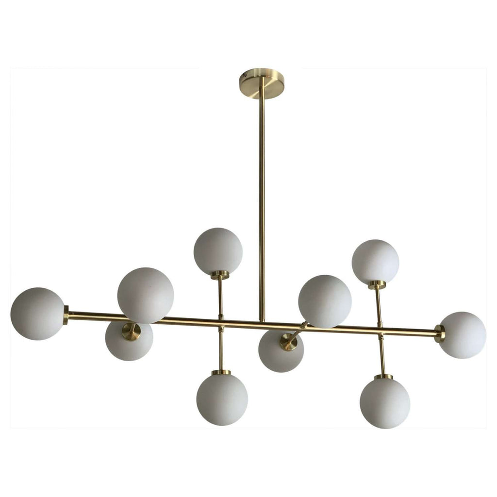 Lustra Aurie edmond cu 10 Globuri Albe de Sticla Opjet Paris