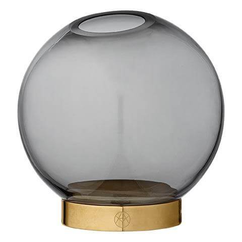 Vaza GLOBE din Sticla Fumurie si Metal Auriu 21 cm AYTM