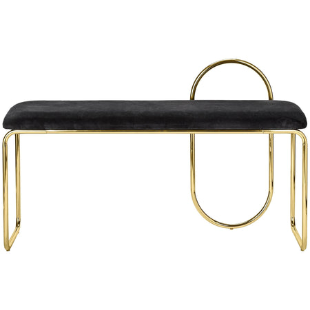 Banca ANGUI cu Sezut din Catifea Gri Inchis si Picioare Metalice Auriu AYTM