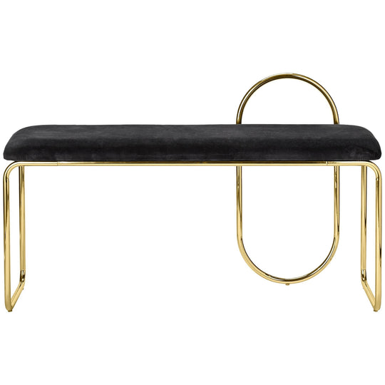 Banca ANGUI cu Sezut din Catifea Gri Inchis si Picioare Metalice Aurii AYTM