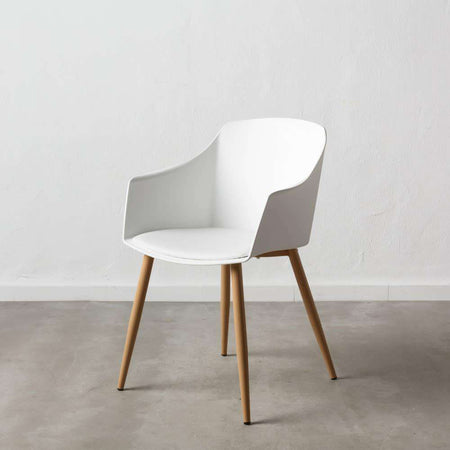 Scaun din Plastic Alb cu Picioare din Lemn 83cm IXIA