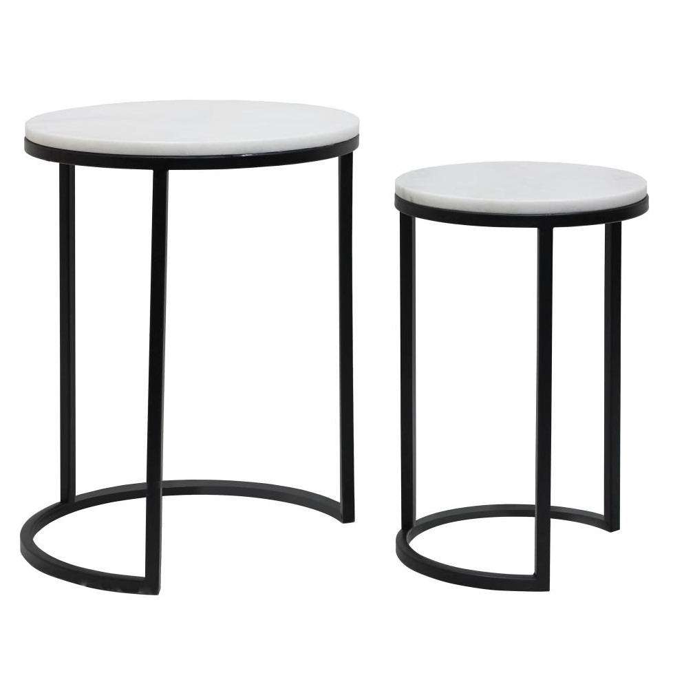 Set de 2 Masute de Cafea din Marmura si Metal Negru IXIA