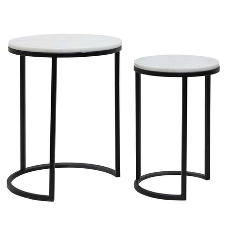 Set de 2 Masute de Cafea din Marmura si Metal Negru IXIA