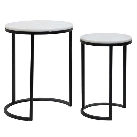 Set de 2 Masute de Cafea din Marmura si Metal Negru IXIA