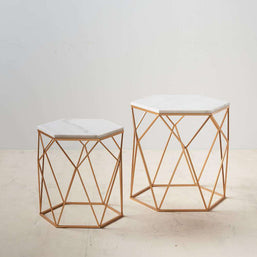 Set de 2 Masute de Cafea din Metal Auriu si Marmura IXIA